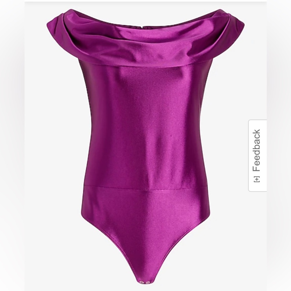 Express Magenta Satin Off The Shoulder Thong Bodysuit Size XS NWT - Picture 4 of 15